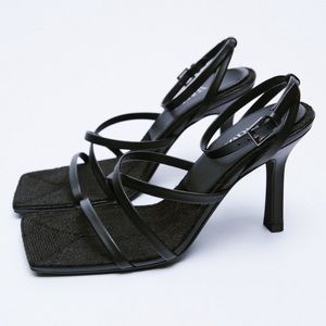 NWT BLACK LEATHER HEELED SANDALS WITH JUTE INSOLE